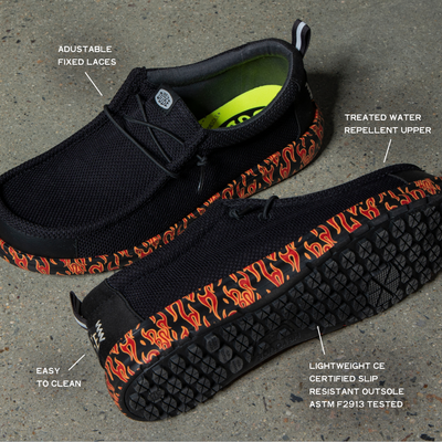 Wally Work CE Flames Slip Resistant - Black/Salsa Red